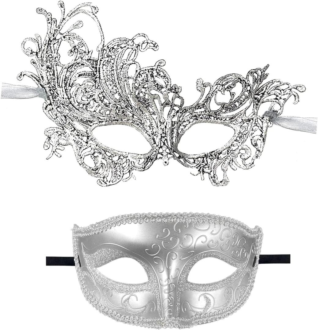 IncreDecor Couple Masquerade Lace Mask Set, Fit for Women & Men Venetian Halloween Masks, Specially for Costume, Mardi Gras