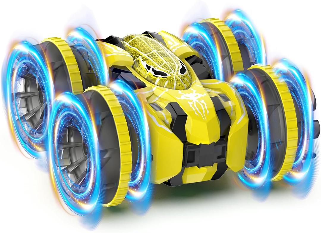 Waterproof Remote Control Car4WD Amphibious 2.4 GHz RC Car Remote Control Boat360Rotation RC Stunt with LED LightsBoys Girls Gifts All Terrain Water Beach Pool Toy Yellow