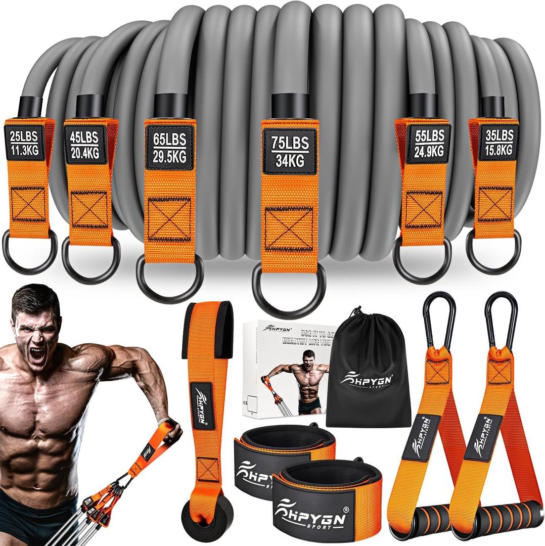 HPYGN Heavy Resistance Bands, 300LBS Exercise Bands for Working Out, Fitness Bands with Handles, Workout Bands for Men, Weight Bands Set for Muscle Training, Strength, Slim, Yoga, Home Gym Equipment (Orange)