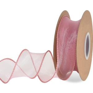 TONIFUL 1-1/2 Inch Wide Pink Wired Chiffon Ribbon Sheer Organza Ribbons for Crafts Floral Bouquets Wedding Car Party Decorations Valentine's Day Gift Wrapping Bow Making Tree Wreaths Decoration