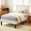 VECELO Twin Size Platform Bed Frame with Height Adjustable Upholstered Headboard, Modern Mattress Foundation,Strong Wood Slat Support, No Box Spring Needed, Easy Assembly,White