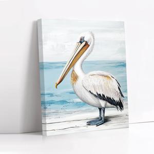 CCWORKERRY Pelican Picture Bathroom Wall Art Bathroom Coastal Pelican Canvas Prints Ocean Bird Painting Nautical Theme Lake House Decor Framed(Blue,16" x 20")
