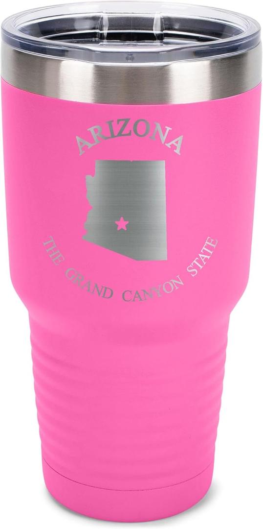Arizona The Grand Canyon State Pink 30 ounce Stainless Steel Insulated Tumbler with Clear Lid