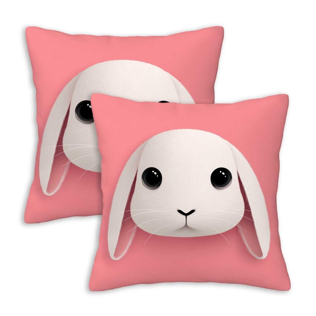 2 x ZibZorp Floral Bunny Throw Pillow Covers 18x18 Set of 2 | Cottage Decorative Cushion Covers | Rabbit Pillowcases for Couch Sofa Bed Living Room Home Decor