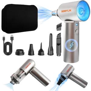 Compressed Air Duster, 150,000RPM Compressed Air with LED, 2-in-1 Mini Vacuum, Electric Air Duster for PC Cleaning Kit, Canned Air Duster for Computers-Air Blower for Electronics with Case