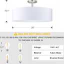 Fabric Drum Shade semi Flush Mount Ceiling Light PS Diffuser,Off White Fabric Chandeliers Shade for Bar, Dining Room, Corridor,Living Room (Brushed Nickel, 20")