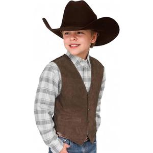 Kids Western Vest for Boys Cowboy Brown Vest Suede Leather Waistcoat Size 10