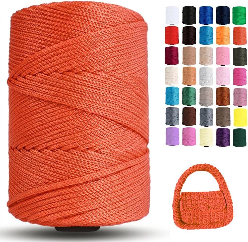 Polyester Macrame Cord 3mm x 251 Yards, Braided Crochet Yarn, Polypropylene Rope Crochet Bag Cord for Wall Hangings, Bag, Plant Hangers, Hats, Underplate, DIY Crafts, Gift for Knitter