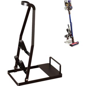 No-Drill Vacuum Stand, Sturdy Metal Storage Rack for Slim Cordless Stick Vacuums, Compact Accessory Docking Station, Space-Saving Home Organizer(Black)