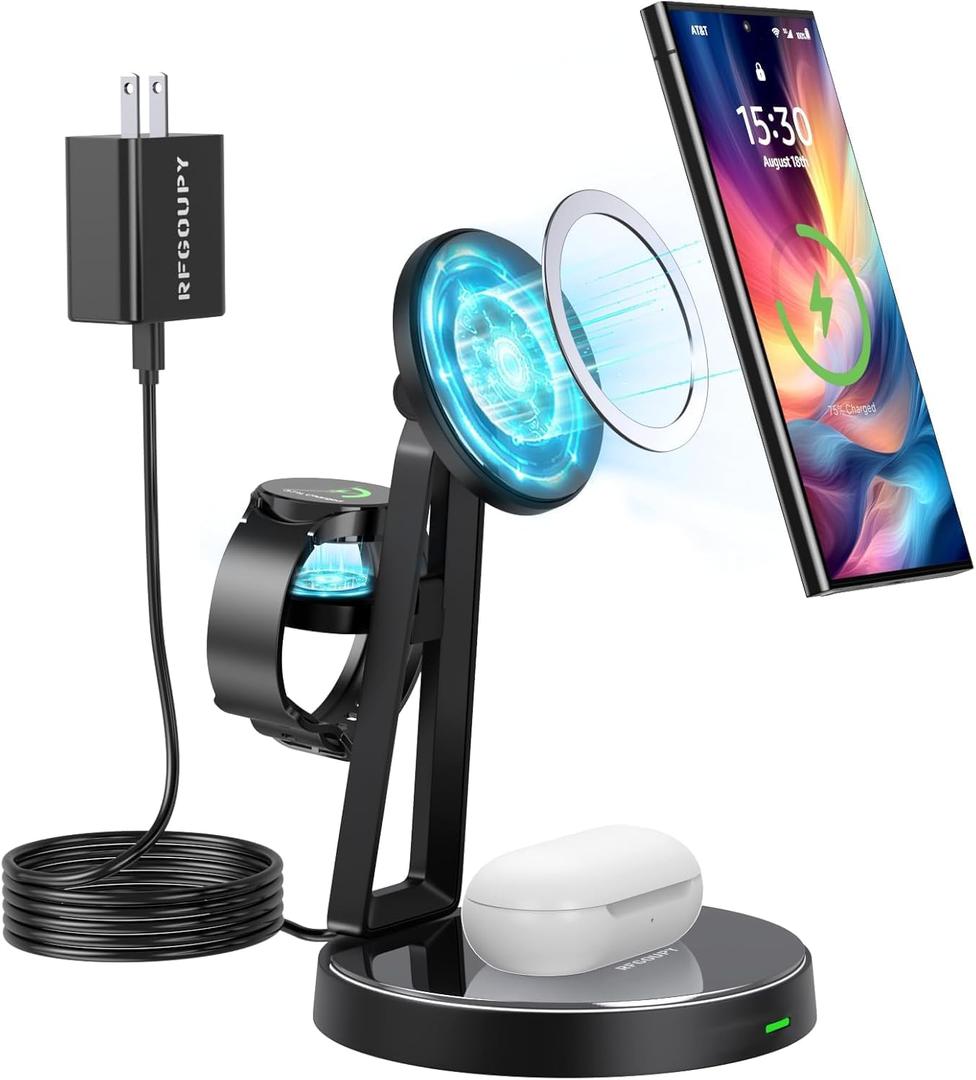 Wireless Charger for Samsung | 3-in-1 Charging Station for Samsung Galaxy S25/S24/S23/S22 & Watch 7/6/5/Buds | MagSafe Charger for iPhone 16/15/14/13/12 | Compatible with Apple Watch & AirPods (black)