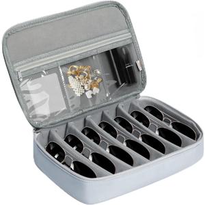 Bellzacasa Travel Sunglasses Organizer Case, Eyeglasses Storage Holder Box with Multiple Pairs Adjustable Slots for Women Men (Grey)