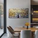 Tree of Life Large Wall Art for Living Room, Golden Tree Neutral Abstract Canvas Painting Art Prints, Nature Plant Modern Pictures Wall Decor for Bedroom Bathroom Dining Room Office 24"X48"