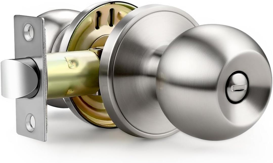 1 Pack Bathroom Door Knob, Door Knobs Interior Without Keys, Brushed Nickel Door Knobs for Bedroom and Office, Privacy Function, Modern and Sturdy Finish, Satin Nickel