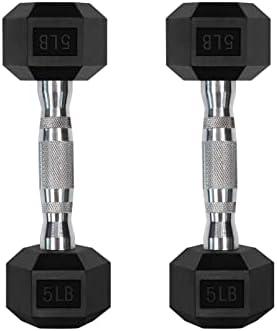 RitFit 5LBS Rubber Encased Hex Dumbbell Sets with Optional Rack for Home Gym, Coated Hand Weights for Strength Training, Workouts