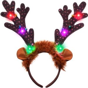 JOYIN Christmas 2PCS Light Up Cute Reindeer Headband Adult Kids Party Favor Supplies, Xmas Accessories for Christmas Holiday Parties, Annual Holiday, Photos Booth