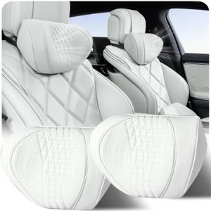 Car Neck Pillow 2-Pack - Premium Memory Foam Headrest with Soft Nappa Leather Feel, Ergonomic Support for Long Drives, Fits Most Vehicles (2, Grey)