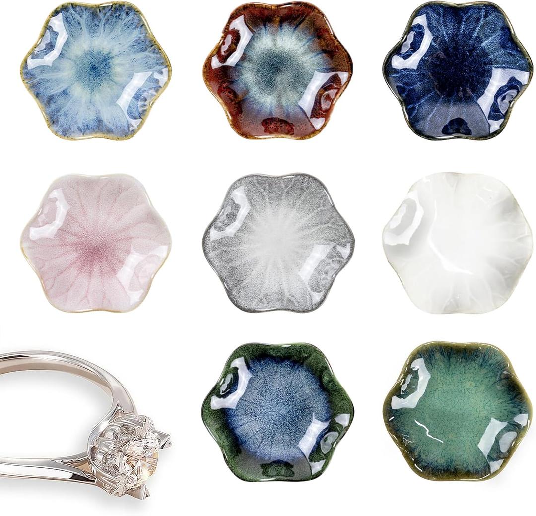 Ceramic Jewelry Tray 8pcs, Ring Dish, Key Bowl Ceramic Tray 4.33 Inch, Ttrinket Dish Jewelry Dish, Desktop Decoration, Gifts for Mother Girlfriend Daughter,Mother's Day Gift