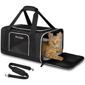 Petskd Pet Carrier 17x11x9.5 Alaska Airline Approved,Pet Travel Carrier Bag for Small Cats and Dogs, Soft Dog Carrier for 1-10 LBS Pets,Dog Cat Carrier with Safety Lock Zipper(Black)