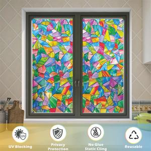 AChoice4U Stained Glass Window Film,23.6" x 35.4" 3D Decorative Static Cling Window Privacy Film,Non-Adhesive UV Blocking Heat Control Window Film (Colorful)