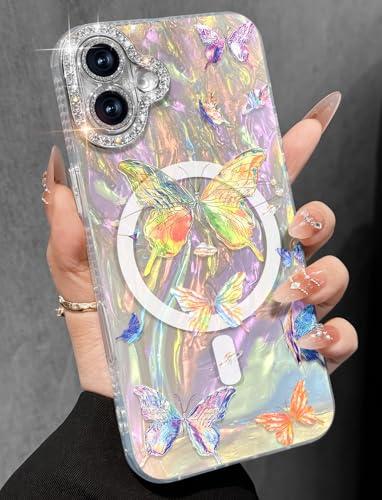 Toycamp for iPhone 17 Case - Compatible with Magsafe Women Girls Aesthetic Cute Girly Kawaii Butterfly Unique Design Laser Bling Lens Protector Magenetic Funda for Apple 17 Phone Cover