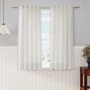 Nanspring Cream Cafe Curtains 54 Inch Length Set 2 Panel Back Tab Pocket Semi Sheer Short Linen Cream Curtain Tiers for Small Bathroom Window Basement 38x54 (Natural)