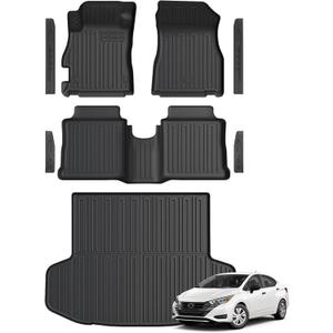 Floor Mats for Nissan Versa 2020-2025, All Weather Floor Mats Trunk Cargo Liner and Door Sill Guards Accessories, Full Coverage Set