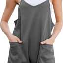 Rompers for Women Summer Casual Waffle Knit Sleeveless Romper Spaghetti Strap Shorts Overalls Jumpsuit with Pockets (Small, Dark Gray)