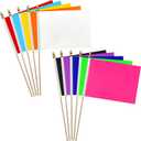 12Pcs 812 Inch Red White Blue Black Orange Yellow Green Purple Pink Flags Set on Wood Stick Small Mini Solid Color Blank Sublimation Handheld Flags for DIY Graffiti