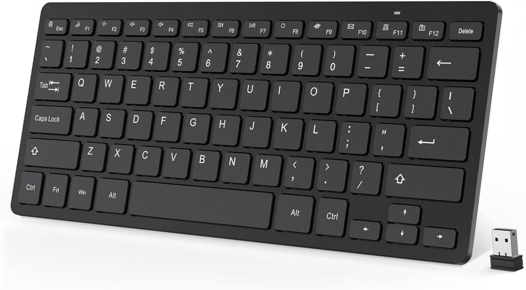 OMOTON Wireless Keyboard - 2.4G USB, Compact and Quiet, Slim Wireless for Laptop Tablet Computer Desktop and PC (Black)