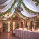 White Ceiling Drapes with Lights String for Weddings, 6 Panels 5ftx30ft Sheer Tulle Backdrop Photo Background Drapes for Wedding Ceremony Birthday Party Arch Decoration, 60"W x 360"L