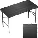 4 Ft Plastic Folding Table,Heavy Duty Portable Table for Indoor & Outdoor,Wood Grain Desktop & 350lbs Weight Capacity,Premium Solutions for Camping,Picnic,BBQ and Party, 4 Ft - Black
