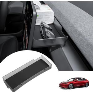 for Tesla Model 3 2025 Upgrade Behind Screen Storage Box Dashboard Organizer Tray Non-Slip Sunglass Holder Tissue Holders for 2024-2025 Tesla Model 3