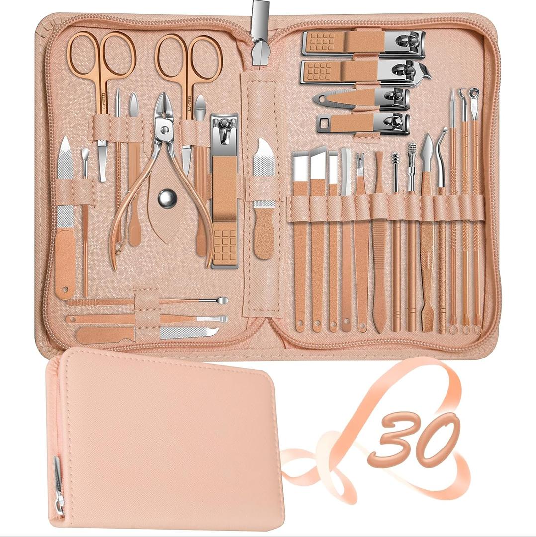 Manicure Set 30 in 1 Nail Clippers Set,Nail Manicure Kit for Women,RedFlow Toenail Clippers,Pedicure Kit,Pedicure Tools,Suitable for Travel Manicure Tools (Rose Gold)