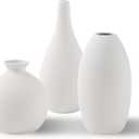 White Ceramic Vase Set of 3, Farmhouse Decor, Home Decorative Vases for Kitchen, Bedroom, Office, Living Room, Bathroom, Shelf Centerpiece Table Decorations, Vases Set Gift