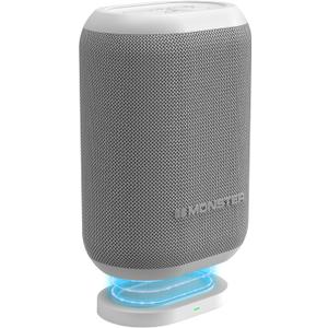 Monster DNA One Portable Bluetooth Speaker, Loud Portable Speaker with 360 Bass Sound and 10W Qi Certified Wireless Charging Pad, IP67 Waterproof- for Travel, Indoor and Outdoor Use (White)