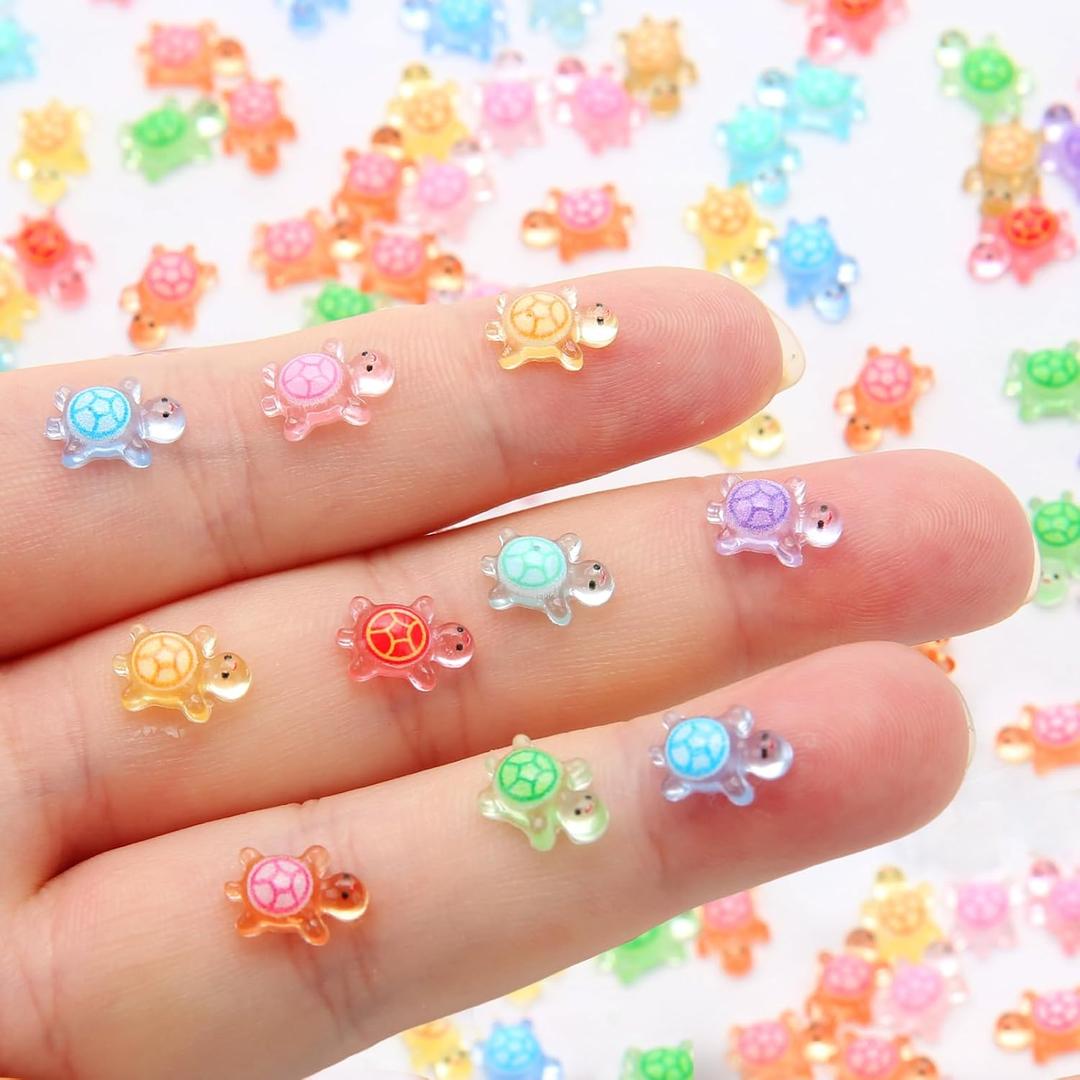 200 Pcs Mini Resin Turtles Glow in the Dark, Tiny Sea Turtle Animals to Hide Small Luminous Figures Miniature Plastic Ocean Animal for Fairy Garden Micro Landscaping Dollhouse Home Decor Crafts