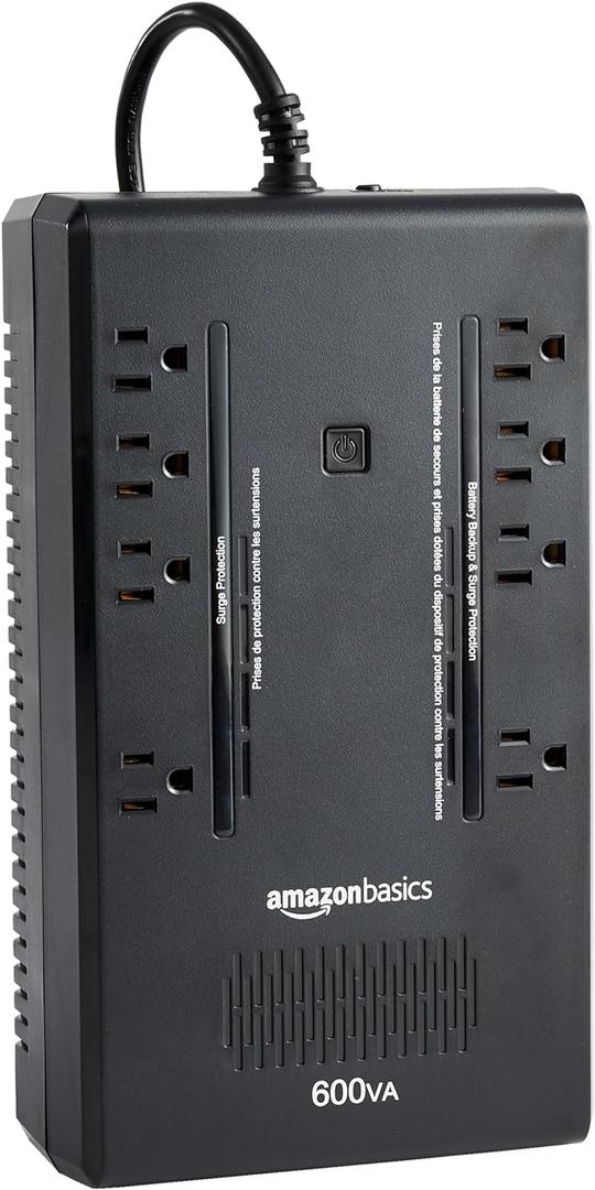Amazon Basics UPS Battery Backup & Surge Protector 600VA/360W, 8 Outlets, Standby Uninterruptible Power Supply, for Power Outage Protection, Compact, Black