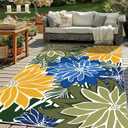 ZonLi 8x10 ft Colorful Outdoor Rug Indoor Outdoor Patio Rug Washable | Waterproof Tropical Floral Non Slip Outdoor Carpet Area Rug for Deck, Backyard, Pool, Living Room, Camping