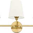 Bathroom Light Fixtures, Brushed Gold Vanity Lights with Beige Fabric Shade, 3-Light Wall Sconce, Modern Sconces Wall Lighting for Hallway Bedroom, VL837-BG-B-3