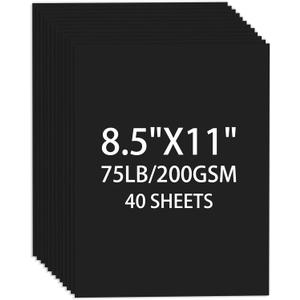 Cardstock 8.5 X 11, 40 Sheets Black Card Stock, 75lb/ 200gsm Copy Paper, Cardstock Printer Paper For Art, Drawing, Invitations, DIY Cards, Watercolor, Craft, Construction, School & Office Supplies