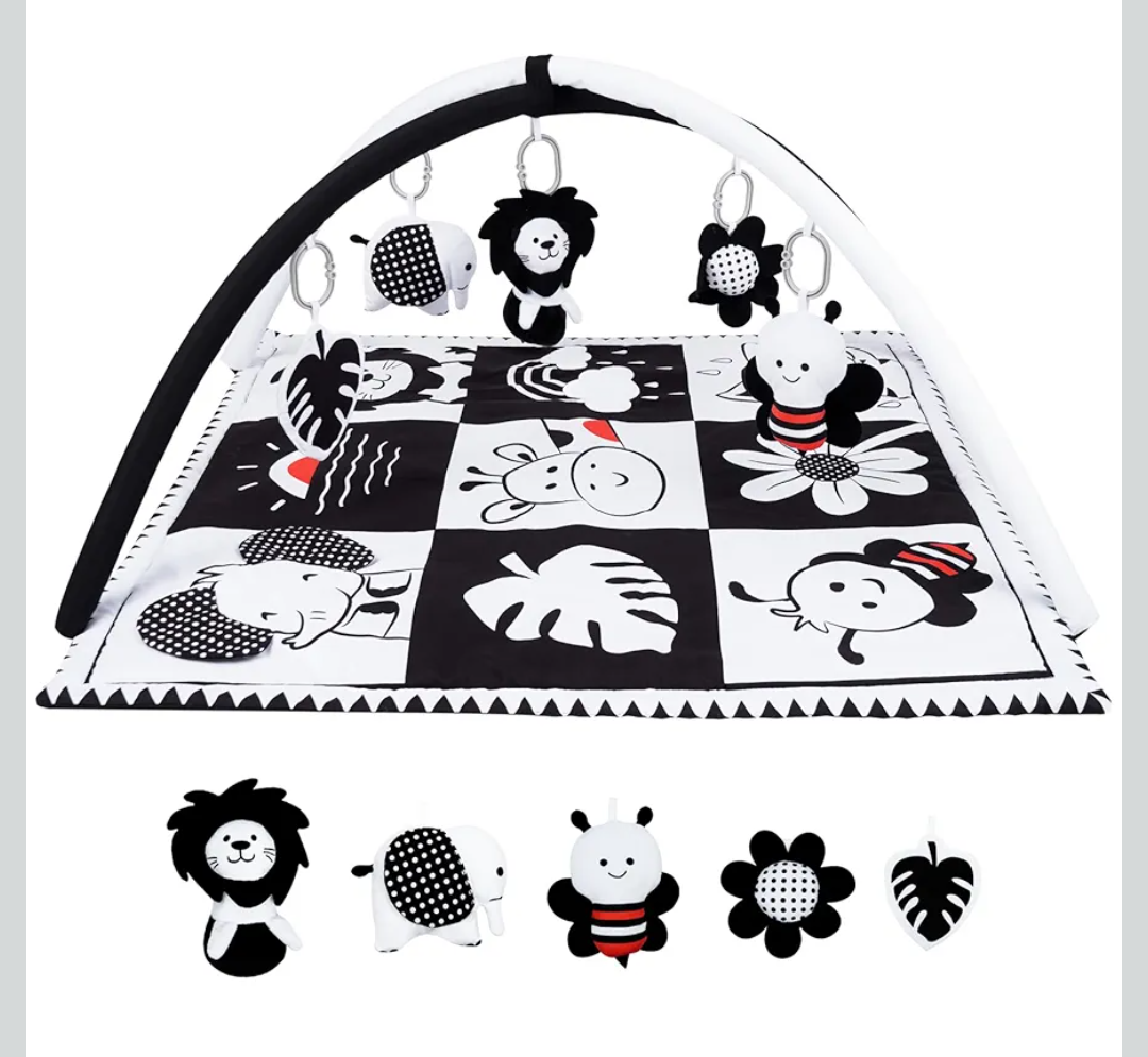 Lovvie & Joy Baby Play Activity Gym Tummy Time Mat for Infant,Baby Gyms & Playmats for Babies 0 to 3 6 9 12 Months with 5 Toys for Early Sensory Exploration and Motor Skill Development