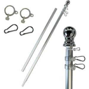 Sports Flags Pennants Company Aluminum 6 Foot Spinning Silver Flagpole for Grommet or House Flag