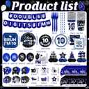 10th Birthday Decorations for Boys, 10 Year Old Birthday Decorations Blue Black Tableware Set include Double Digits Birthday Plates and Napkins Tablecloths Banner Cake Toppers for Party Decor Serve 26