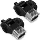 Whistle, 2 Packs Sports Whistles with Lanyard & Mouth Grip, Loud Crisp Sound, Black Plastic Whistles Ideal for Coaches, Referees, and Officials