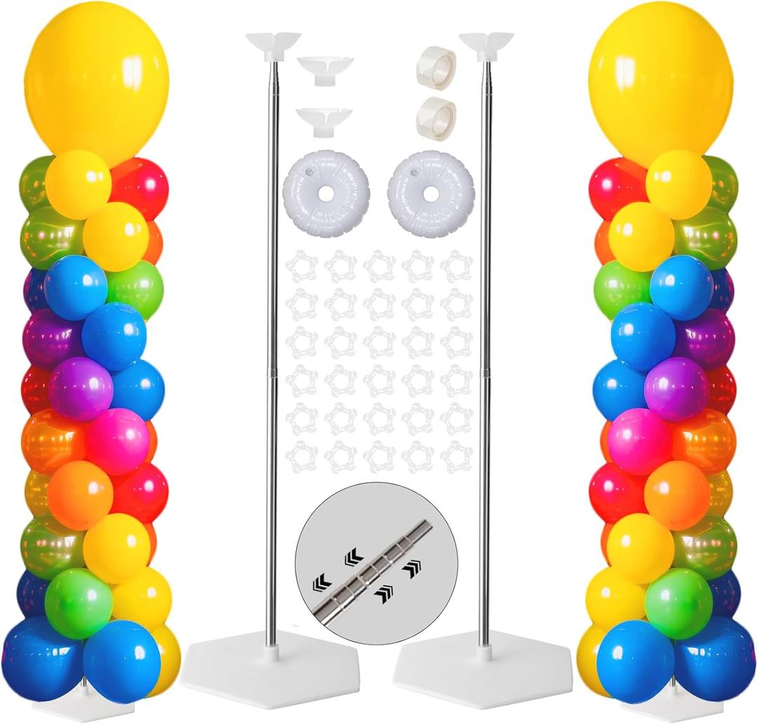 Tamodan Adjustable Balloon Column Kit Set Of 2, 78 Inch Balloon Tower Reusable Metal Telescopic Designballoons Tower Stand For Weddings, Birthdays, Baby Showers & Graduation Events
