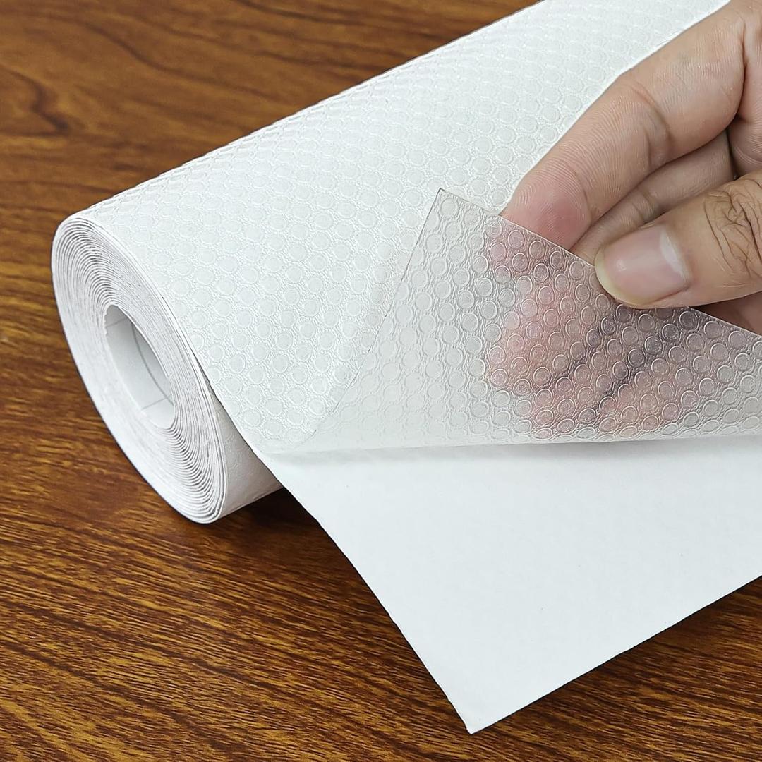 3 x Shelf Liners 16 in x 20 ft Self-Adhesive EVA Drawer Mats, Cupboard Protector, Kitchen Cabinet Lining Fridge Liner (Clear Flat Dot, 40.7x610cm)