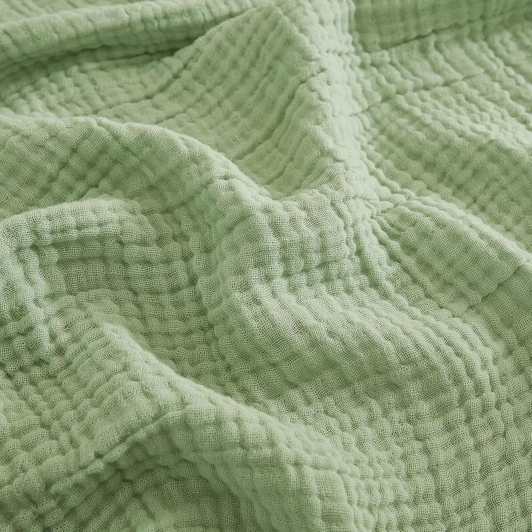 EMME Cotton Summer Throw Blanket for Couch Soft Muslin Blankets 50"x60" Lightweight Breathable All Season Gauze, Sage Green