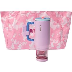 Insulated Tumbler with Foldable Handle & Detachable Snack Box - 23oz Stainless Steel Travel Mug with Straw Lid,Leak-Proof Design for Travel,Gym.Bonus for mom tote bag and lipstick holder as gifts (pink)