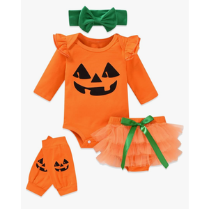 fioukiay Newborn Baby Girls Halloween Clothes Outfits Infant 4pcs Bodysuit Romper Shorts Clothing Sets 52 Preemie