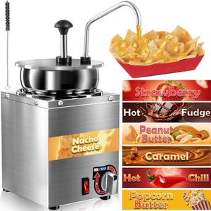 Nacho Cheese Dispenser with Stainless Steel Pump, 4.3 QT Sauce Warmer, 86-194 6 Temperature Levels Adjustable Heater, Commercial Hot Fudge Chocolate, Hot Chili, Caramel, Peanut Butter Electric Warmer (Upgraded 4.3QT)